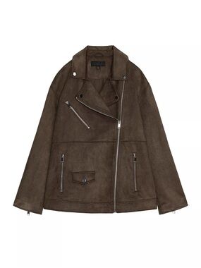 Faux Suede Oversized Moto Jacket